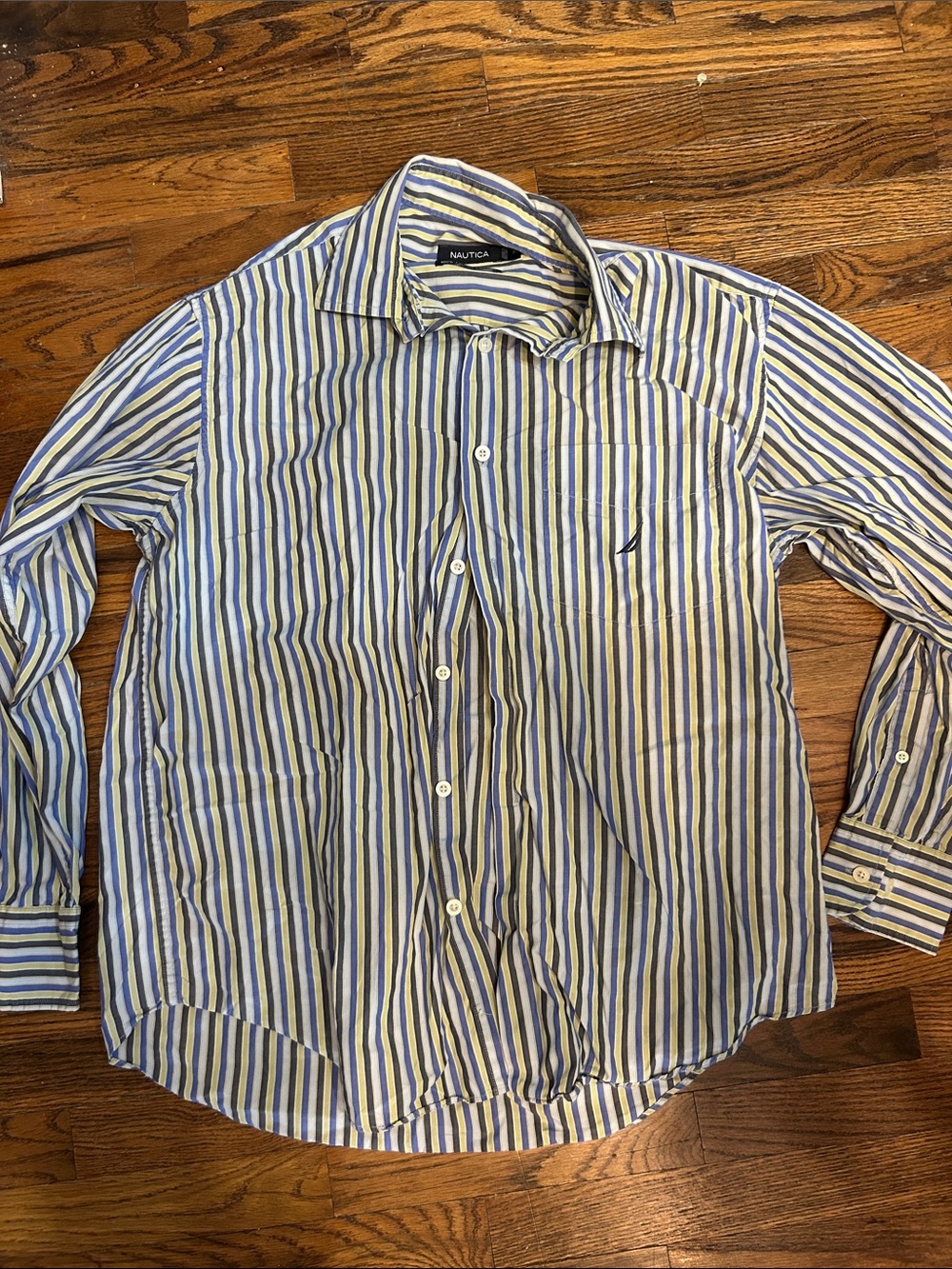 Nautica Men's Long-Sleeve Stripe Button-Up in Blue, White & Yellow